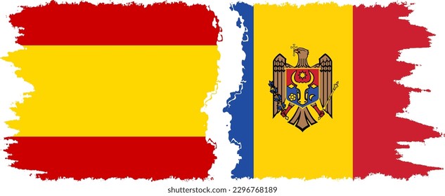 Moldova and Spain grunge flags connection, vector