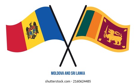 Moldova and Sri Lanka Flags Crossed And Waving Flat Style. Official Proportion. Correct Colors.
