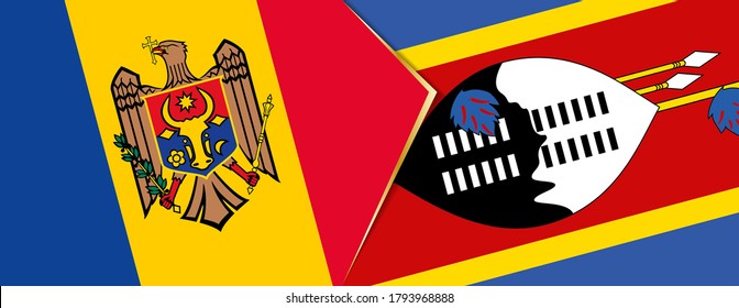 Moldova and Swaziland flags, two vector flags symbol of relationship or confrontation.