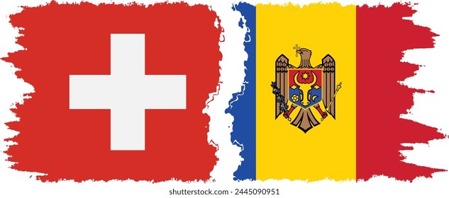 Moldova and Switzerland grunge flags connection, vector