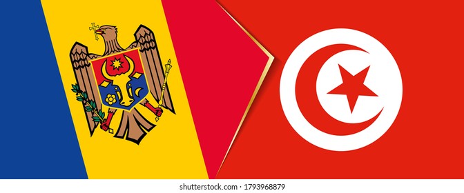Moldova and Tunisia flags, two vector flags symbol of relationship or confrontation.