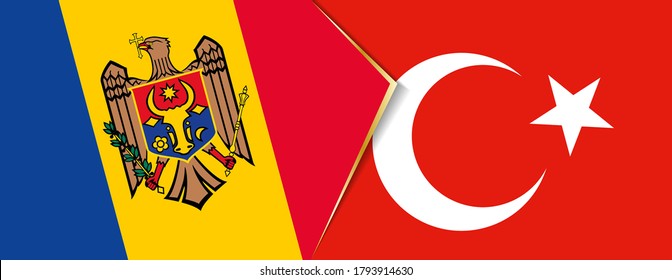 Moldova and Turkey flags, two vector flags symbol of relationship or confrontation.