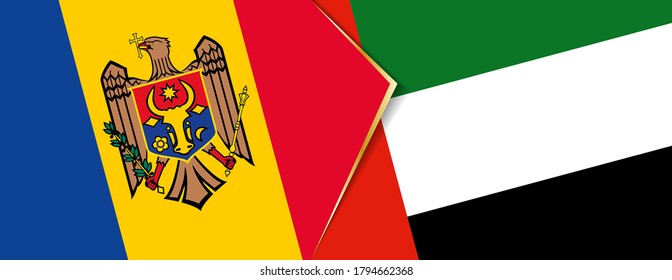 Moldova and United Arab Emirates flags, two vector flags symbol of relationship or confrontation.