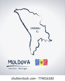 Moldova vector chalk drawing map isolated on a white background