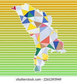 Ilustración vectorial de Moldavia. Diseño de Moldavia sobre fondo de franjas degradadas. Tecnología, internet, red, concepto de telecomunicaciones. Potente ilustración vectorial.