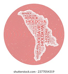 Imagen vectorial de Moldavia. Diseño de logotipo de campo. Afiche de Moldavia en arcos circulares y estilo de la nube de palabras. Ilustración vectorial atractiva.