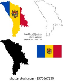 Moldova vector map, flag, borders, mask , capital, area and population infographic