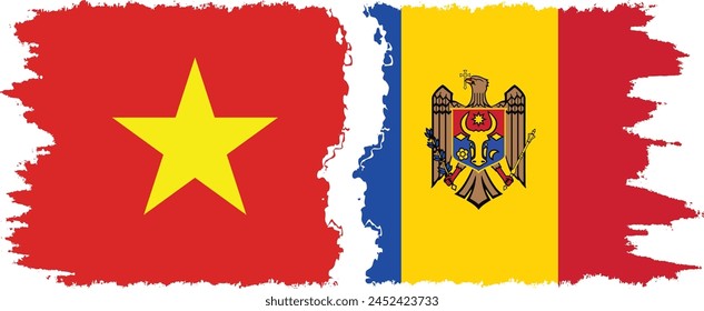 Moldova and Vietnam grunge flags connection, vector