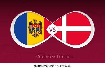 Moldova vs Denmark Versus icon on Football background. Vector illustration.