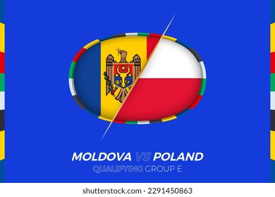 Moldova vs Poland icon for European football tournament qualification, group E. Competition icon on the stylized background.
