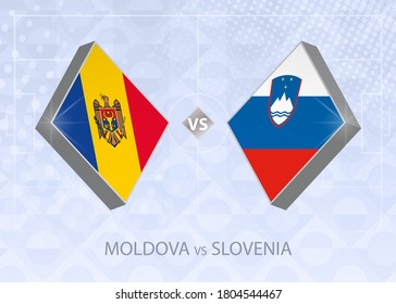 Moldova vs Slovenia, League C, Group 3. European Football Competition on blue soccer background.