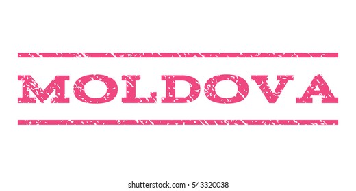 Moldova watermark stamp. Text caption between horizontal parallel lines with grunge design style. Rubber seal stamp with unclean texture. Vector pink color ink imprint on a white background.