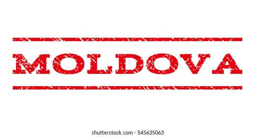 Moldova watermark stamp. Text tag between horizontal parallel lines with grunge design style. Rubber seal stamp with dust texture. Vector intensive red color ink imprint on a white background.