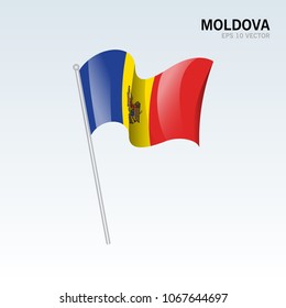 Moldova waving flag isolated on gray background