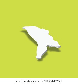 Moldavia - mapa blanco de silueta 3D de la zona del país con sombra caída sobre el fondo verde. Simple ilustración vectorial plana.