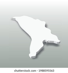 Moldau - weiße 3D-Silhouette-Karte des Landgebiets mit heruntergekommenem Schatten auf grauem Hintergrund. Einfache flache Vektorgrafik
