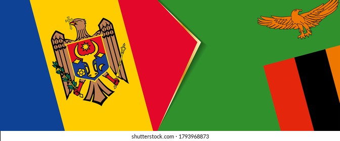 Banderas de Moldavia y Zambia, dos banderas vectoriales símbolo de relación o enfrentamiento.