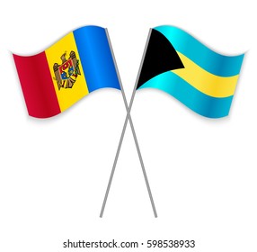 Moldovan and Bahamian crossed flags. Moldova combined with Bahamas isolated on white. Language learning, international business or travel concept.