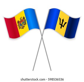 Moldovan and Barbadian crossed flags. Moldova combined with Barbados isolated on white. Language learning, international business or travel concept.