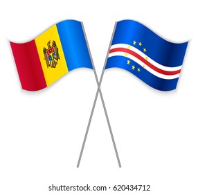 Moldovan and Cabo Verdean crossed flags. Moldova combined with Cabo Verde isolated on white. Language learning, international business or travel concept.