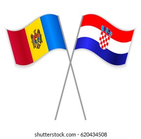 Moldovan and Croatian crossed flags. Moldova combined with Croatia isolated on white. Language learning, international business or travel concept.