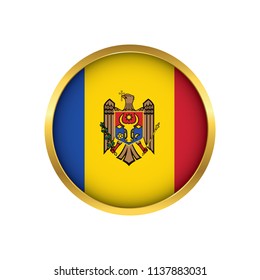 Moldovan flag button, Golden on a white background,flag of Moldovan Round badge or icon isolated. Vector illustration.