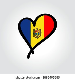 Logo de la bandera moldava con forma de corazón dibujado a mano. Ilustración vectorial.