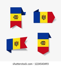 Moldovan flag stickers and labels set. Vector illustration.