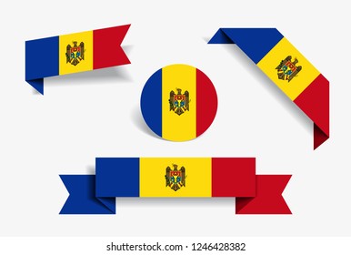 Moldovan flag stickers and labels set. Vector illustration.