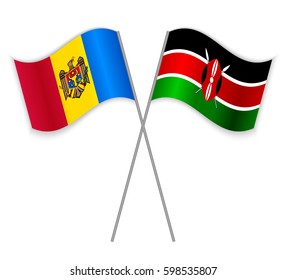 Moldovan and Kenyan crossed flags. Moldova combined with Kenya isolated on white. Language learning, international business or travel concept.