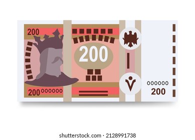 Moldovan Leu Vector Illustration. Moldova money set bundle banknotes. Paper money 200 MDL. Flat style. Isolated on white background. Simple minimal design.