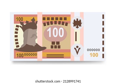 Moldovan Leu Vector Illustration. Moldova money set bundle banknotes. Paper money 100 MDL. Flat style. Isolated on white background. Simple minimal design.