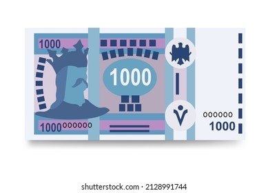 Moldovan Leu Vector Illustration. Moldova money set bundle banknotes. Paper money 1000 MDL. Flat style. Isolated on white background. Simple minimal design.