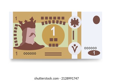 Moldovan Leu Vector Illustration. Moldova money set bundle banknotes. Paper money 1 MDL. Flat style. Isolated on white background. Simple minimal design.