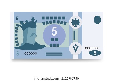 Moldovan Leu Vector Illustration. Moldova money set bundle banknotes. Paper money 5 MDL. Flat style. Isolated on white background. Simple minimal design.