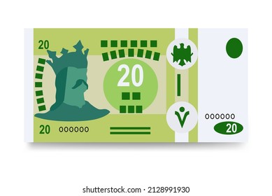 Moldovan Leu Vector Illustration. Moldova money set bundle banknotes. Paper money 20 MDL. Flat style. Isolated on white background. Simple minimal design.