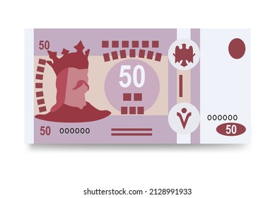 Moldovan Leu Vector Illustration. Moldova money set bundle banknotes. Paper money 50 MDL. Flat style. Isolated on white background. Simple minimal design.