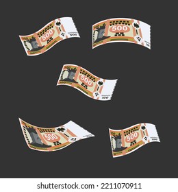 Moldovan Leu Vector Illustration. Moldova money set bundle banknotes. Falling, flying money 500 MDL. Flat style. Isolated on white background. Simple minimal design.