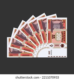Moldovan Leu Vector Illustration. Moldova money set bundle banknotes. Paper money 200 MDL. Flat style. Isolated on white background. Simple minimal design.