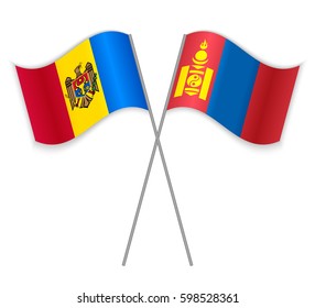 Moldovan and Mongolian crossed flags. Moldova combined with Mongolia isolated on white. Language learning, international business or travel concept.