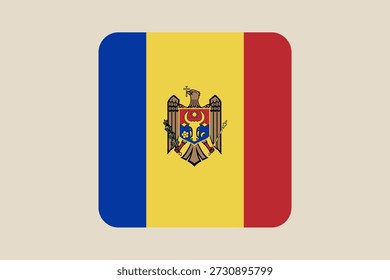 Ícone vetorial da bandeira nacional moldava com brasão de armas, um símbolo patriótico para a Europa em um estilo moderno de botão arredondado.