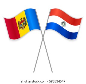 Moldovan and Paraguayan crossed flags. Moldova combined with Paraguay isolated on white. Language learning, international business or travel concept.