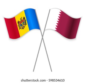Moldovan and Qatari crossed flags. Moldova combined with Qatar isolated on white. Language learning, international business or travel concept.