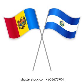 Moldovan and Salvadoran crossed flags. Moldova combined with El Salvador isolated on white. Language learning, international business or travel concept.