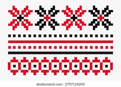 Moldovan traditional embroidery pattern vector. Authentic folk cross stitch ornament. Romanian ethnic geometric border design. Balkan national costume graphic illustration. Handmade style texture
