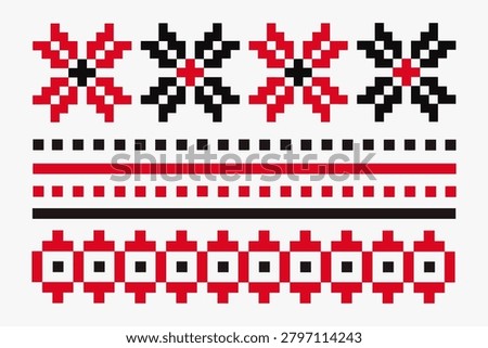 Moldovan traditional embroidery pattern vector. Authentic folk cross stitch ornament. Romanian ethnic geometric border design. Balkan national costume graphic illustration. Handmade style texture