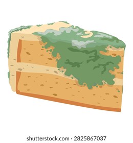 Moldy cake vector isolated. Illustration of spoiled bakery product. Rotten dessert. Inedible food, organic waste. Cake covered in green mold. Food garbage.