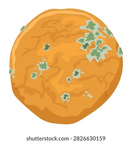 Moldy cookie vector isolated. Illustration of spoiled bakery product. Rotten dessert. Inedible food, organic waste. Cookie covered in green mold. Food garbage.