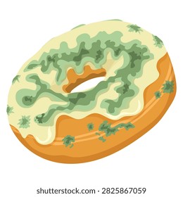 Moldy donut vector isolated. Illustration of spoiled bakery product. Rotten dessert. Inedible food, organic waste. Bagel covered in green mold. Food garbage.