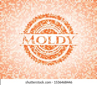 Moldy orange tile background illustration. Square geometric mosaic seamless pattern with emblem inside.